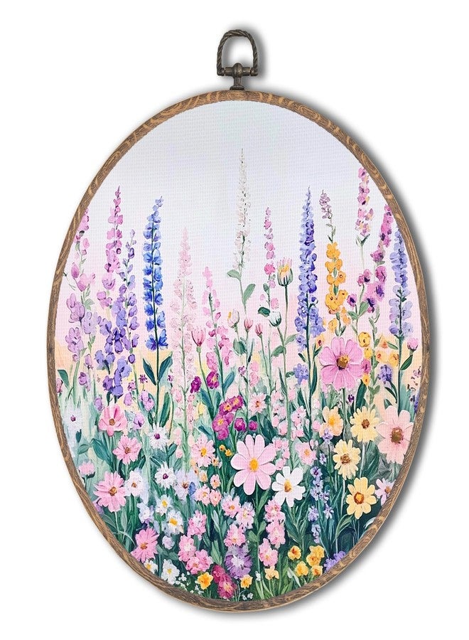 Tzhim Colorful Flower Round Wall Art Decor, Spring Wildflowers Hanging Wall Art Canvas Framed, Watercolor Floral Botanical Wall Sculptures for Home Bedroom Living Room Office Decor, 10x10in - Image 1